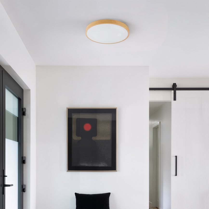 Brilagi - LED Stmievateľné stropné svietidlo GLASS POOL DOUBLE LED/48W/230V 3000-6000K 40 cm dekor dreva + diaľkové ovládanie