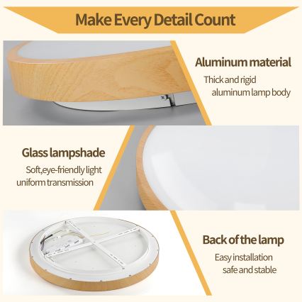 Brilagi - LED Stmievateľné stropné svietidlo GLASS POOL DOUBLE LED/48W/230V 3000-6000K 40 cm dekor dreva + diaľkové ovládanie