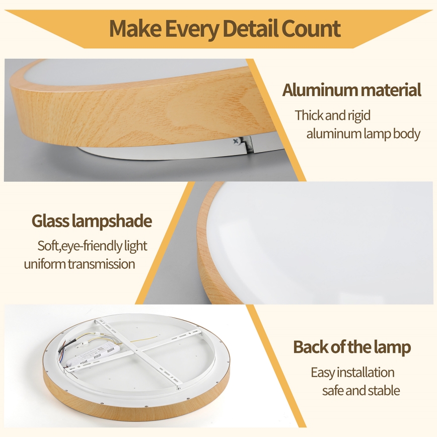 Brilagi - LED Stmievateľné stropné svietidlo GLASS POOL DOUBLE LED/48W/230V 3000-6000K 40 cm dekor dreva + diaľkové ovládanie