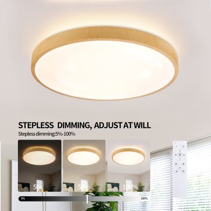 Brilagi - LED stmievateľné stropné svietidlo GLASS POOL DOUBLE LED/60W/230V 3000-6000K 50 cm v dekore dreva + diaľkové ovládanie