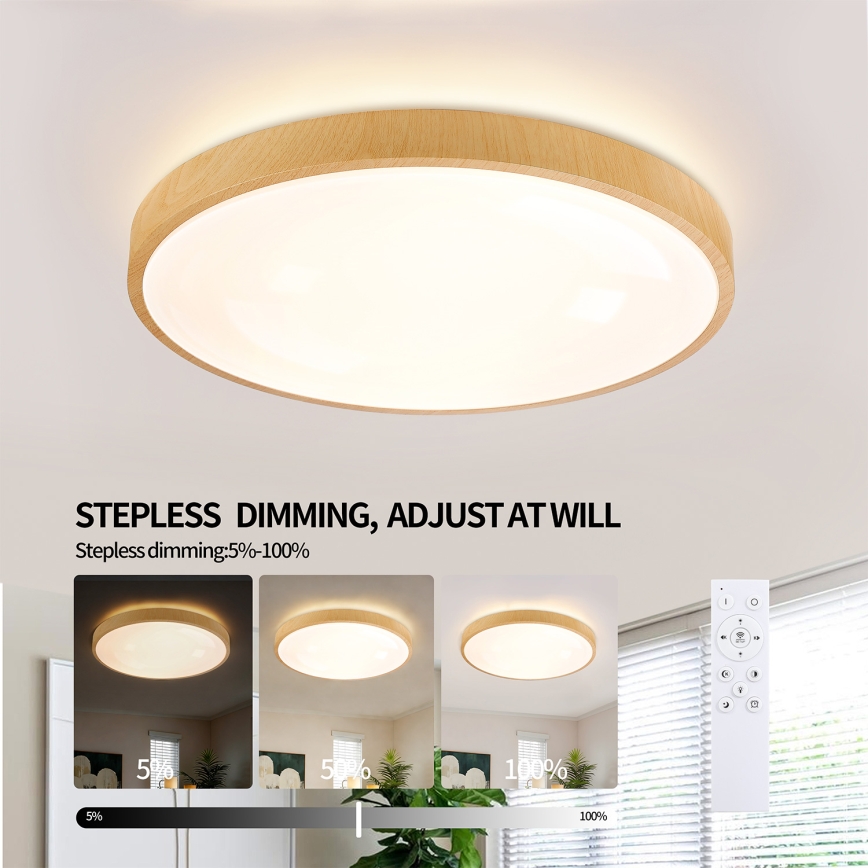 Brilagi - LED stmievateľné stropné svietidlo GLASS POOL DOUBLE LED/60W/230V 3000-6000K 50 cm v dekore dreva + diaľkové ovládanie
