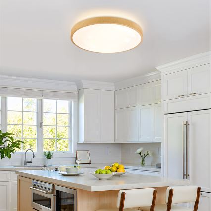 Brilagi - LED stmievateľné stropné svietidlo GLASS POOL DOUBLE LED/60W/230V 3000-6000K 50 cm v dekore dreva + diaľkové ovládanie