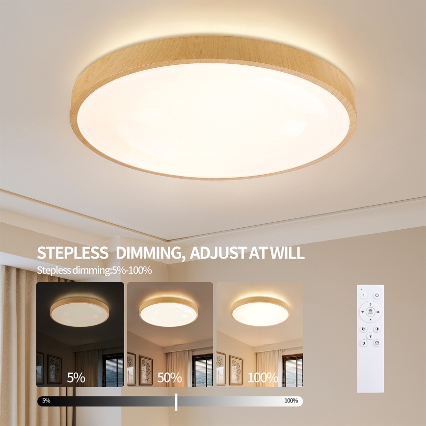 Brilagi - LED stmievateľné stropné svietidlo GLASS POOL DOUBLE LED/80W/230V 3000-6000K 60 cm, drevený dekor + diaľkové ovládanie
