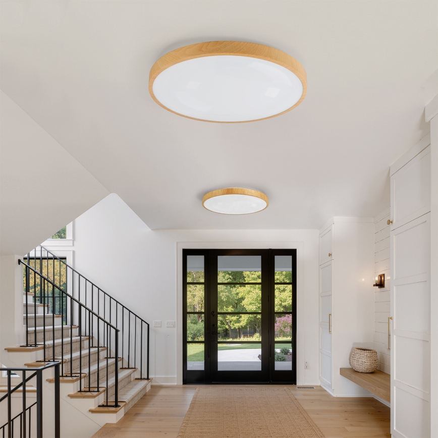 Brilagi - LED stmievateľné stropné svietidlo GLASS POOL DOUBLE LED/80W/230V 3000-6000K 60 cm, drevený dekor + diaľkové ovládanie