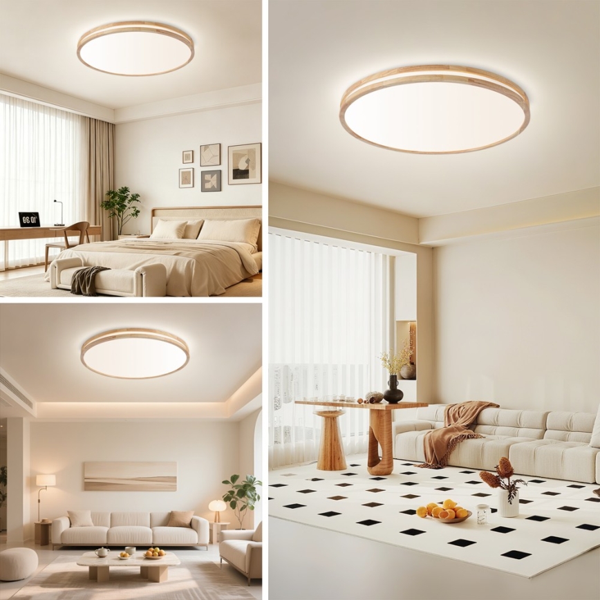 Brilagi - LED stmievateľné stropné svietidlo MOLINA LED/100W/230V 3000-6000K dub pr. 80 cm + diaľkové ovládanie