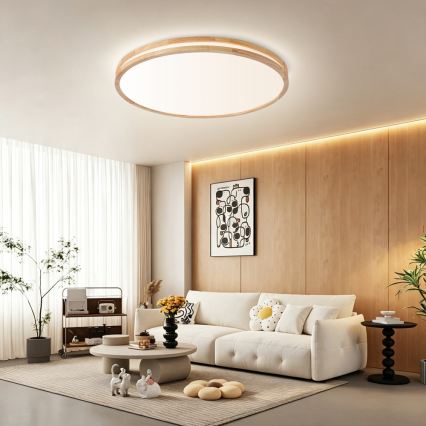 Brilagi - LED stmievateľné stropné svietidlo MOLINA LED/100W/230V 3000-6000K dub pr. 80 cm + diaľkové ovládanie