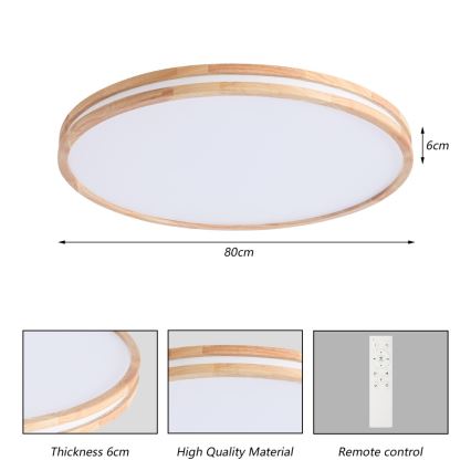 Brilagi - LED stmievateľné stropné svietidlo MOLINA LED/100W/230V 3000-6000K dub pr. 80 cm + diaľkové ovládanie
