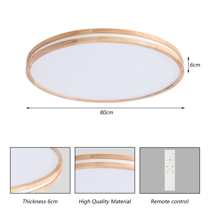 Brilagi - LED stmievateľné stropné svietidlo MOLINA LED/100W/230V 3000-6000K dub pr. 80 cm + diaľkové ovládanie
