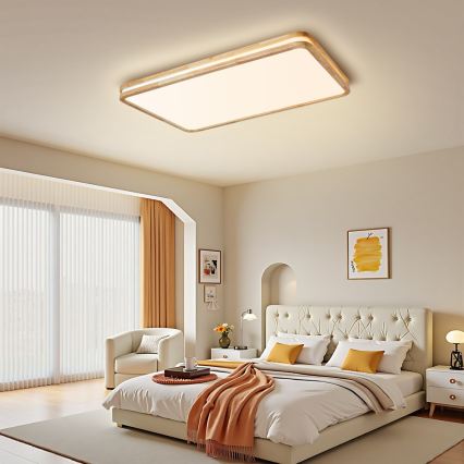BRILAGI - LED stmievateľné stropné svietidlo MOLINA SQUARE LED/128W/230V 3000-6000K dub 90x60 cm + diaľkové ovládanie