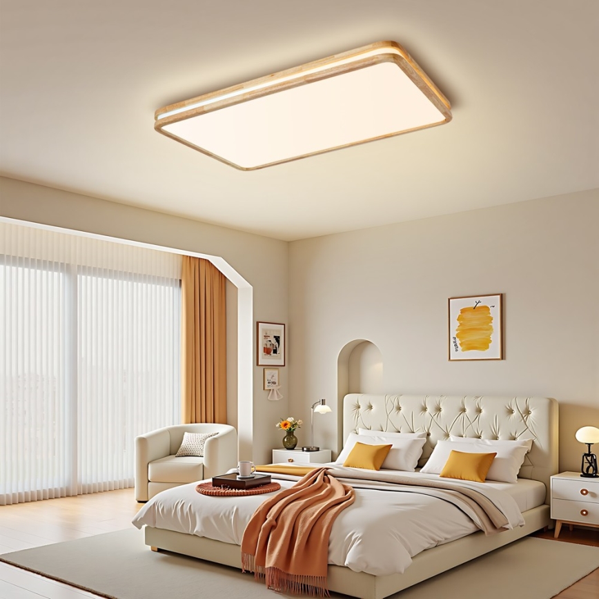 BRILAGI - LED stmievateľné stropné svietidlo MOLINA SQUARE LED/128W/230V 3000-6000K dub 90x60 cm + diaľkové ovládanie