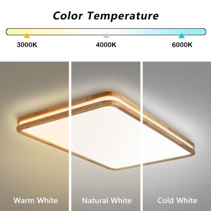 BRILAGI - LED stmievateľné stropné svietidlo MOLINA SQUARE LED/128W/230V 3000-6000K dub 90x60 cm + diaľkové ovládanie