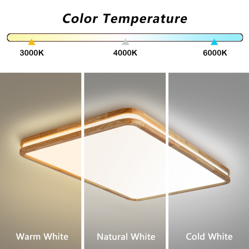 BRILAGI - LED stmievateľné stropné svietidlo MOLINA SQUARE LED/128W/230V 3000-6000K dub 90x60 cm + diaľkové ovládanie