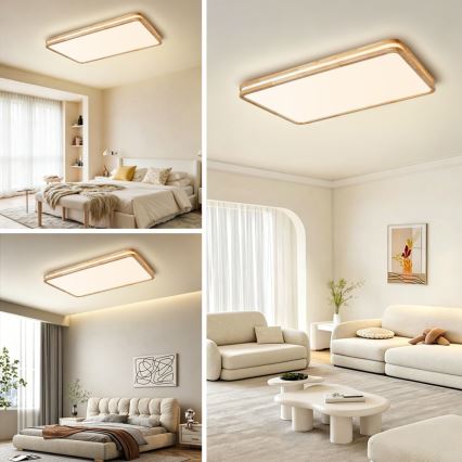 BRILAGI - LED stmievateľné stropné svietidlo MOLINA SQUARE LED/128W/230V 3000-6000K dub 90x60 cm + diaľkové ovládanie