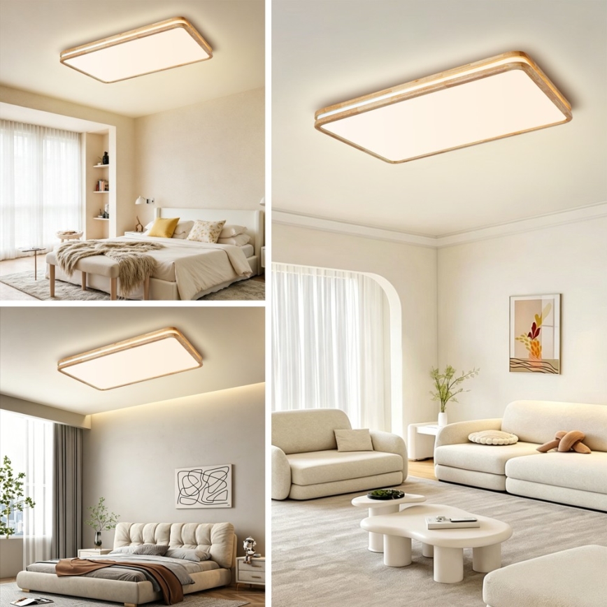 BRILAGI - LED stmievateľné stropné svietidlo MOLINA SQUARE LED/128W/230V 3000-6000K dub 90x60 cm + diaľkové ovládanie