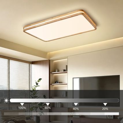 BRILAGI - LED stmievateľné stropné svietidlo MOLINA SQUARE LED/128W/230V 3000-6000K dub 90x60 cm + diaľkové ovládanie