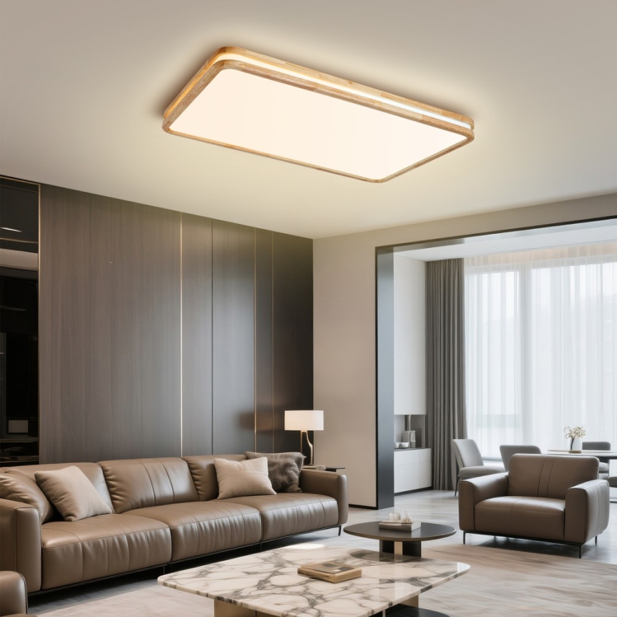 BRILAGI - LED stmievateľné stropné svietidlo MOLINA SQUARE LED/128W/230V 3000-6000K dub 90x60 cm + diaľkové ovládanie