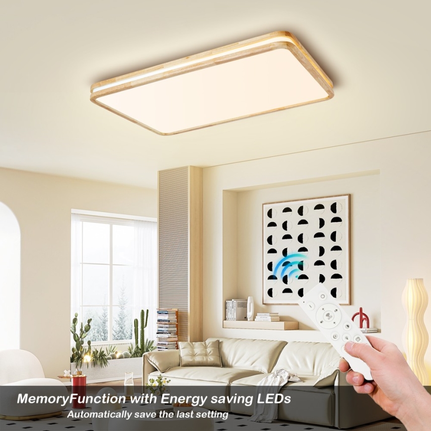 BRILAGI - LED stmievateľné stropné svietidlo MOLINA SQUARE LED/128W/230V 3000-6000K dub 90x60 cm + diaľkové ovládanie
