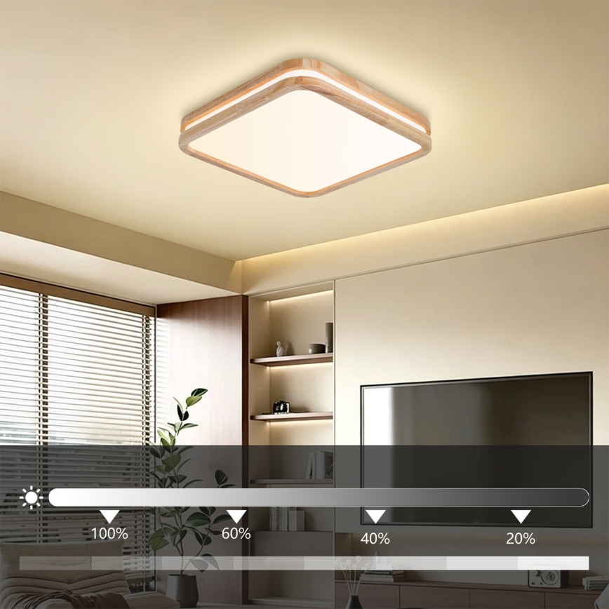 BRILAGI - LED stmievateľné stropné svietidlo MOLINA SQUARE LED/48W/230V 3000-6000K dub 40x40 cm + diaľkové ovládanie