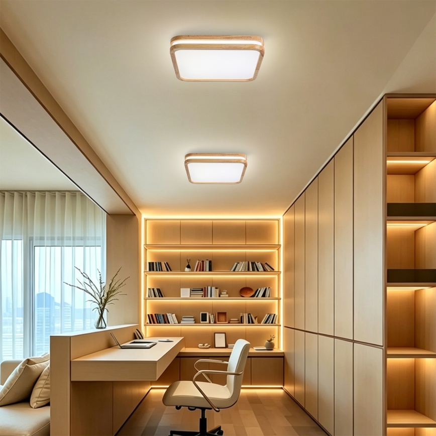 BRILAGI - LED stmievateľné stropné svietidlo MOLINA SQUARE LED/48W/230V 3000-6000K dub 40x40 cm + diaľkové ovládanie