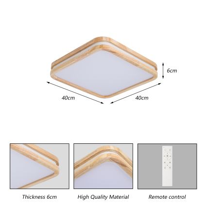 BRILAGI - LED stmievateľné stropné svietidlo MOLINA SQUARE LED/48W/230V 3000-6000K dub 40x40 cm + diaľkové ovládanie