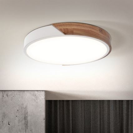 Brilagi - LED stmievateľné stropné svietidlo PILANA LED/48W/230V dub/biela priemer 40 cm + diaľkové ovládanie
