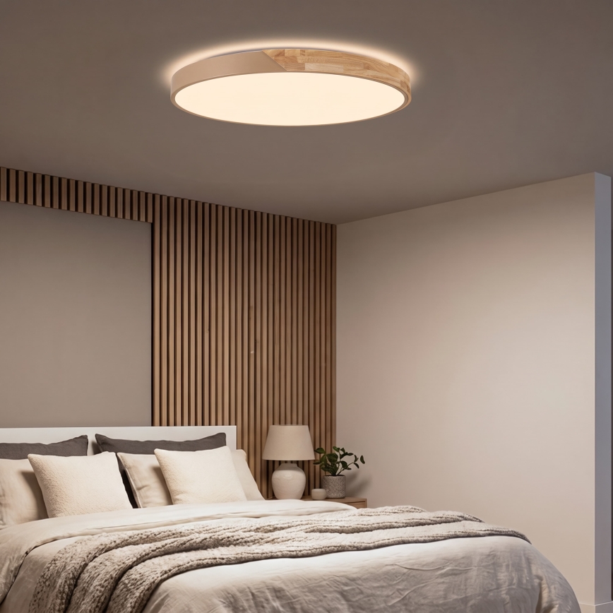 BRILAGI - LED Stmievateľné stropné svietidlo PILANA LED/72W/230V 3000-6500K dub/béžová pr. 80 cm + diaľkové ovládanie