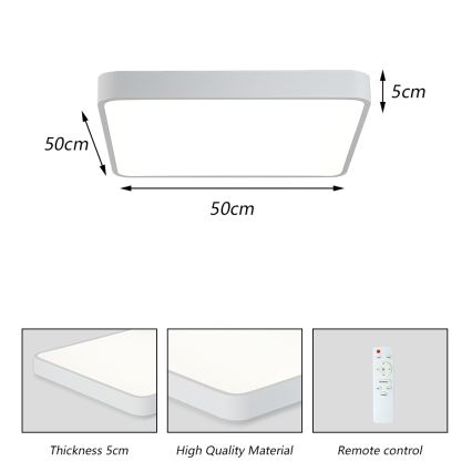 Brilagi - LED Stmievateľné stropné svietidlo POOL SQUARE LED/48W/230V 3000-6000K 50x50 cm biela + diaľkové ovládanie