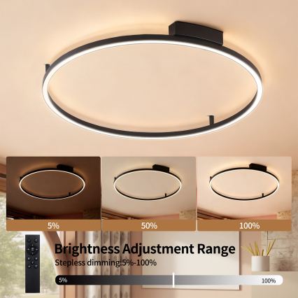 Brilagi - LED stmievateľné stropné svietidlo PORTOFINO LED/60W/230V 3000-6000K priemer 80 cm čierna + diaľkové ovládanie