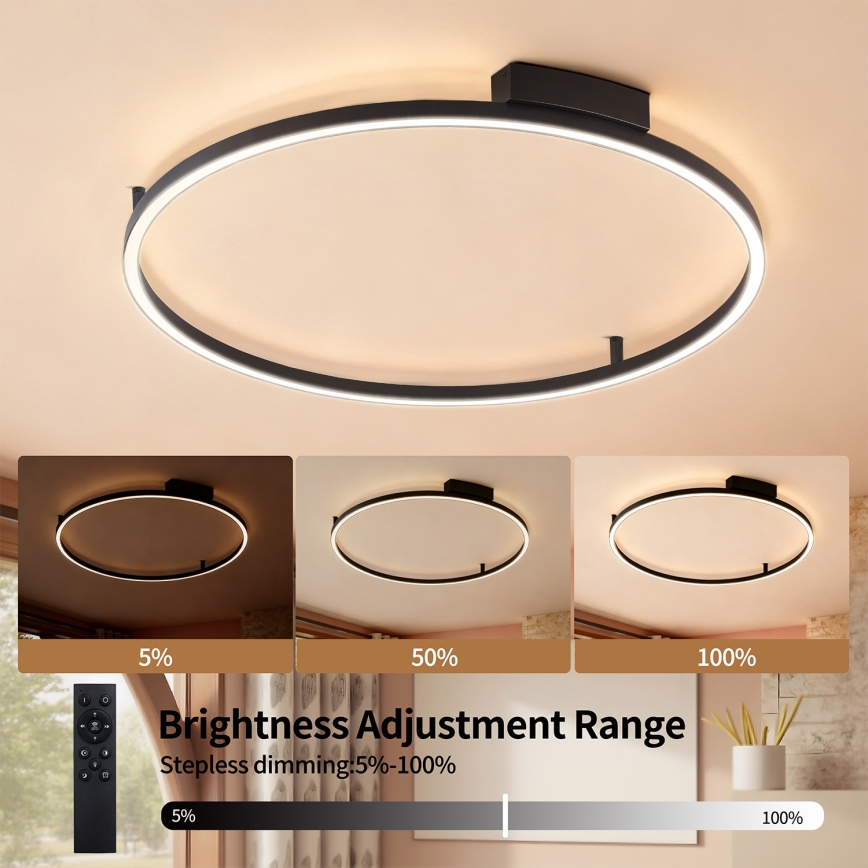 Brilagi - LED stmievateľné stropné svietidlo PORTOFINO LED/60W/230V 3000-6000K priemer 80 cm čierna + diaľkové ovládanie