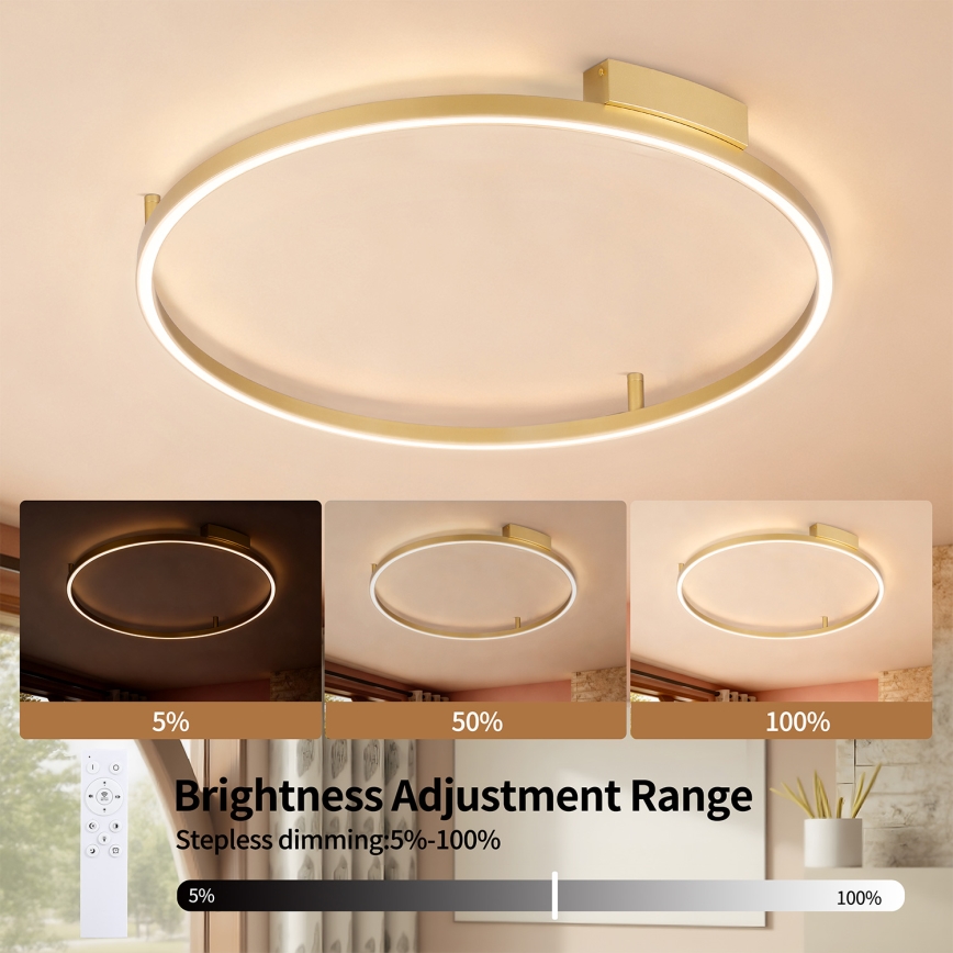 Brilagi - LED stmievané stropné svietidlo PORTOFINO LED/60W/230V 3000-6000K pr. 80 cm zlaté + diaľkové ovládanie