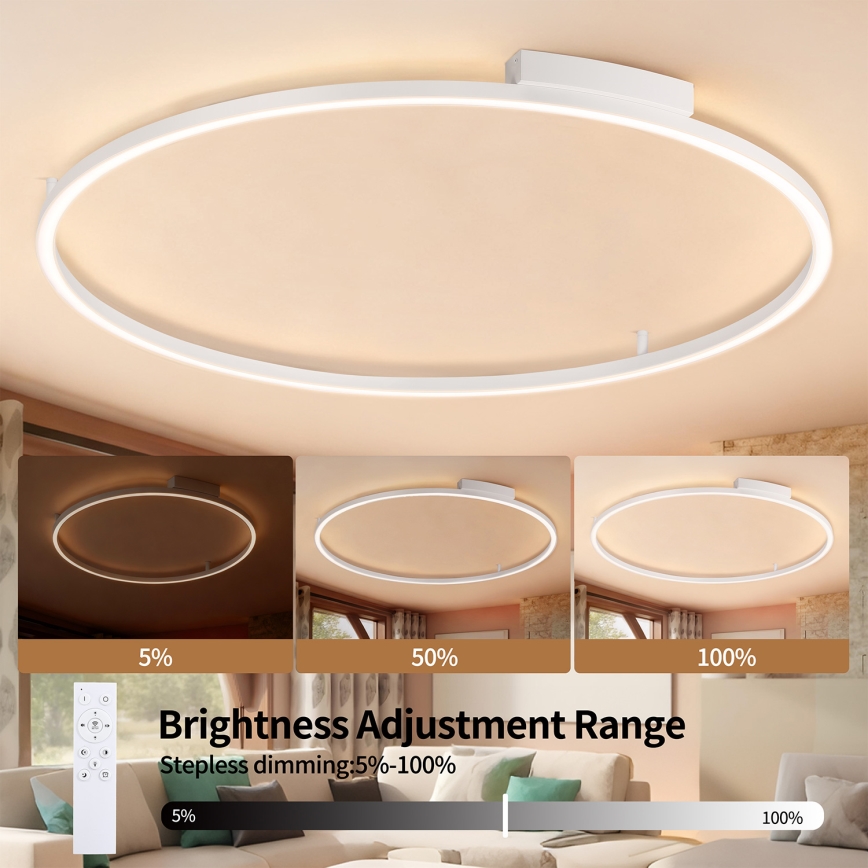 Brilagi - LED stmievateľné stropné svietidlo PORTOFINO LED/85W/230V 3000-6000K pr. 120 cm biela + diaľkové ovládanie