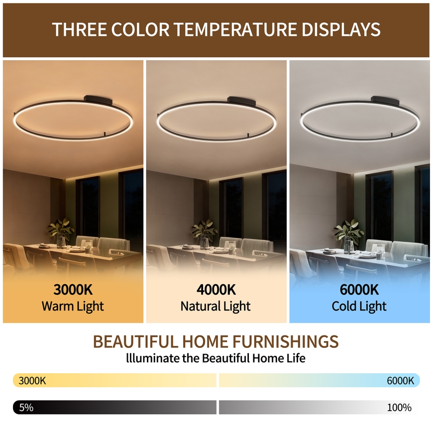 Brilagi - LED stmievateľné stropné svietidlo PORTOFINO LED/85W/230V 3000-6000K pr. 120 cm čierna + diaľkové ovládanie