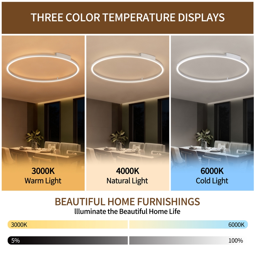 Brilagi - LED stmievateľné stropné svietidlo PORTOFINO LED/85W/230V 3000-6000K pr. 120 cm strieborné + diaľkové ovládanie