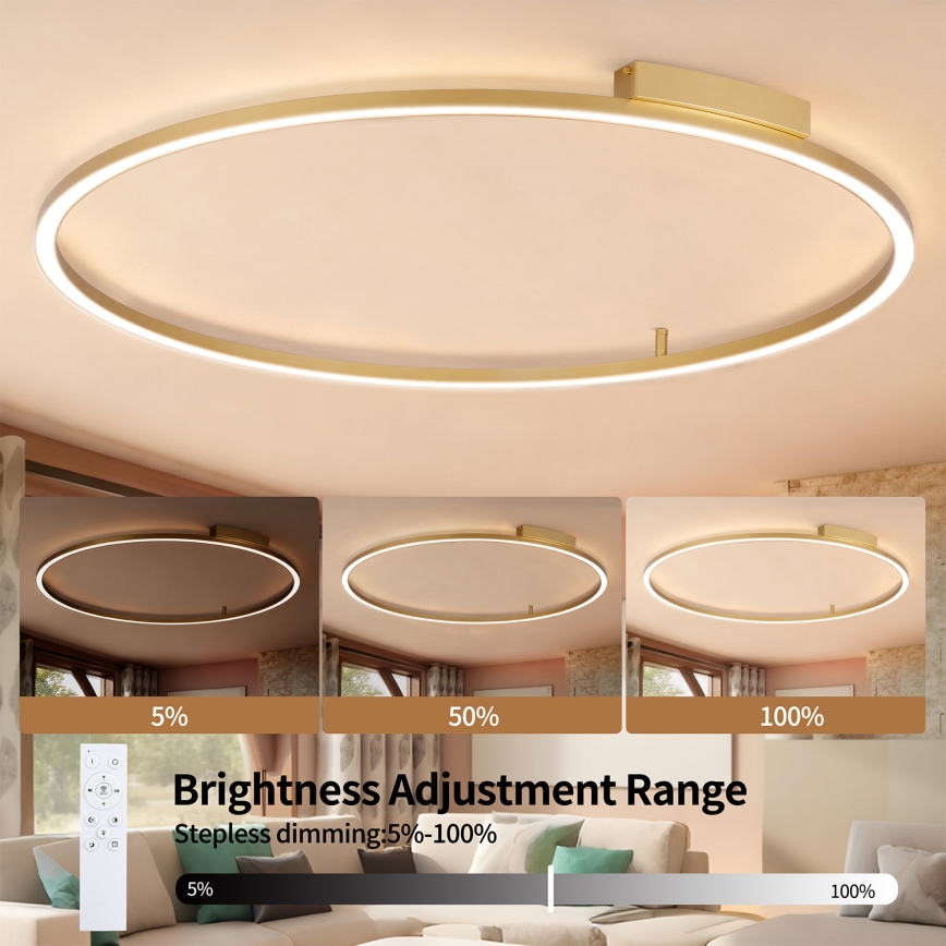 Brilagi - LED stmievateľné stropné svietidlo PORTOFINO LED/85W/230V 3000-6000K priemer 120 cm zlaté + diaľkové ovládanie