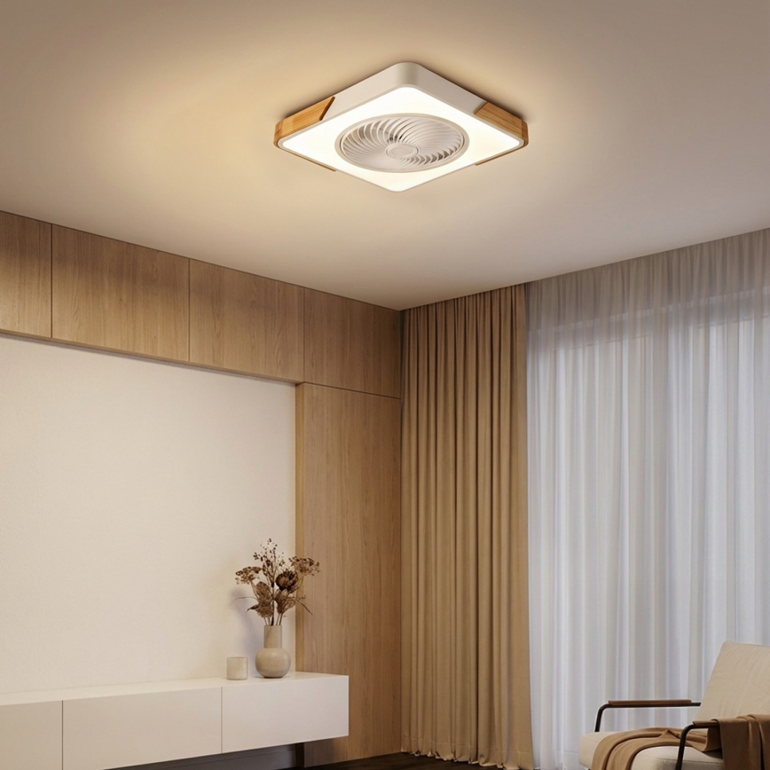Brilagi - LED stmievateľné stropné svietidlo s ventilátorom LED/30W/230V 3000-6500K biela/dub + diaľkové ovládanie