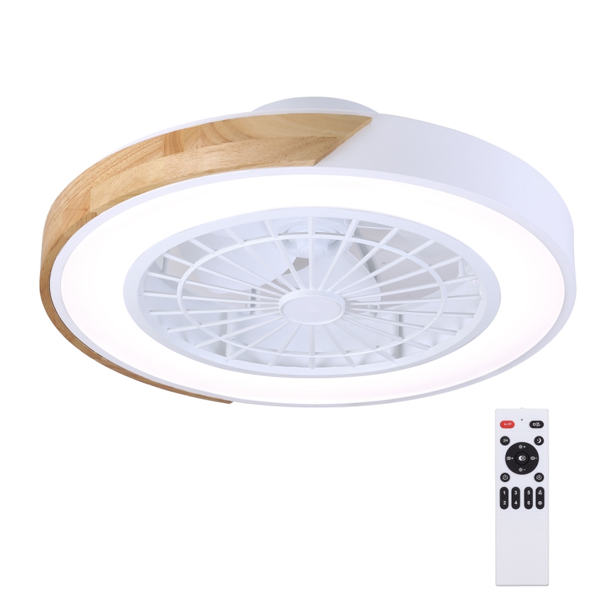 Brilagi - LED stmievateľné stropné svietidlo s ventilátorom LED/30W/230V 3000–6500K pr. 50 cm biela/dub + diaľkové ovládanie