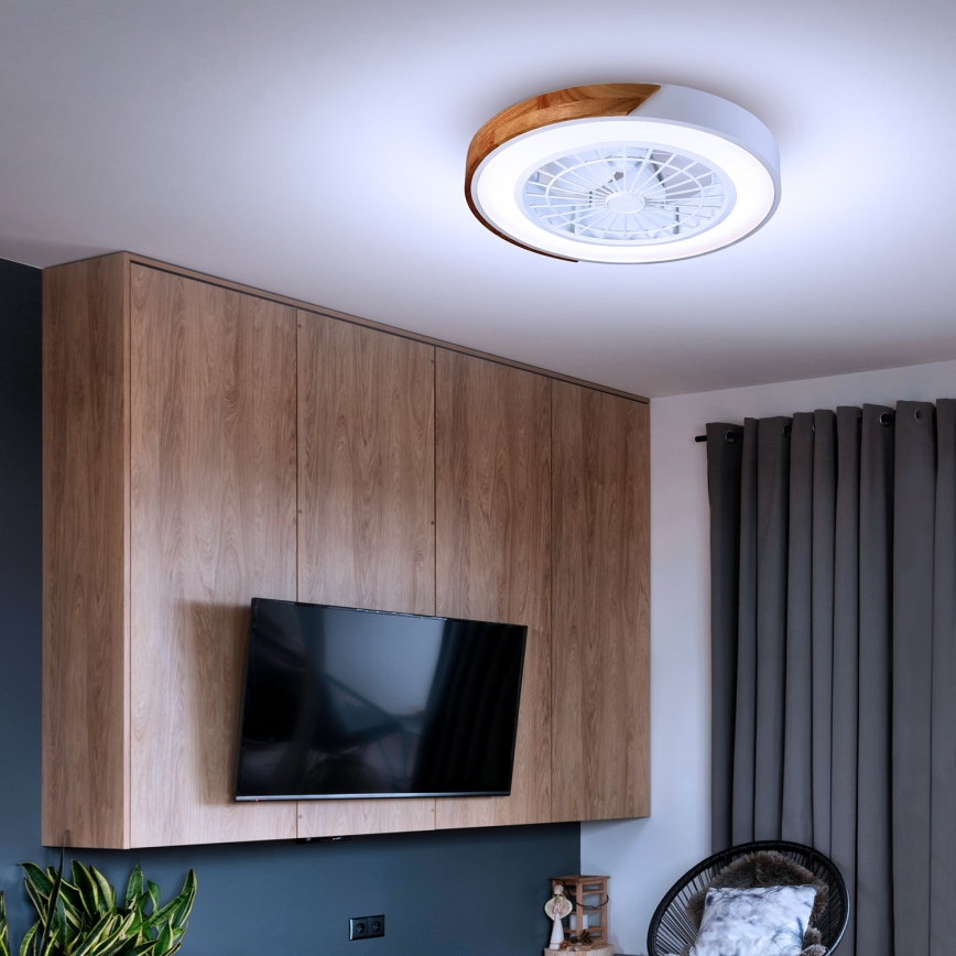 Brilagi - LED stmievateľné stropné svietidlo s ventilátorom LED/30W/230V 3000–6500K pr. 50 cm biela/dub + diaľkové ovládanie