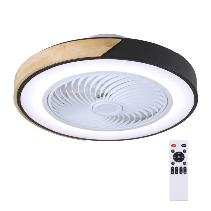 Brilagi - stmievateľné LED stropné svietidlo s ventilátorom LED/30 W/230 V 3000–6500 K priemer 50 cm čierna/dub + diaľkové ovládanie
