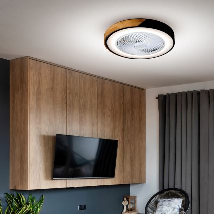 Brilagi - stmievateľné LED stropné svietidlo s ventilátorom LED/30 W/230 V 3000–6500 K priemer 50 cm čierna/dub + diaľkové ovládanie