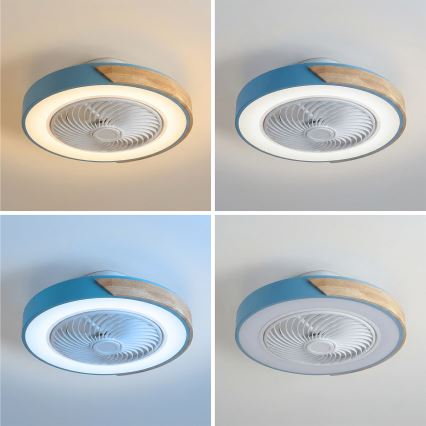 Brilagi - LED stmievateľné stropné svietidlo s ventilátorom LED/38W/230V 3000-6500K pr. 50 cm modré/dub + diaľkové ovládanie