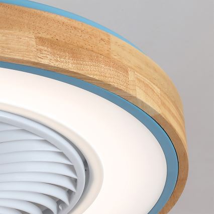Brilagi - LED stmievateľné stropné svietidlo s ventilátorom LED/38W/230V 3000-6500K pr. 50 cm modré/dub + diaľkové ovládanie