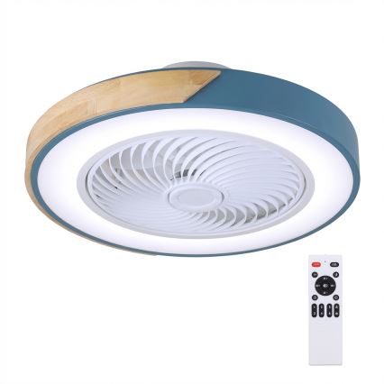 Brilagi - LED stmievateľné stropné svietidlo s ventilátorom LED/38W/230V 3000-6500K pr. 50 cm modré/dub + diaľkové ovládanie