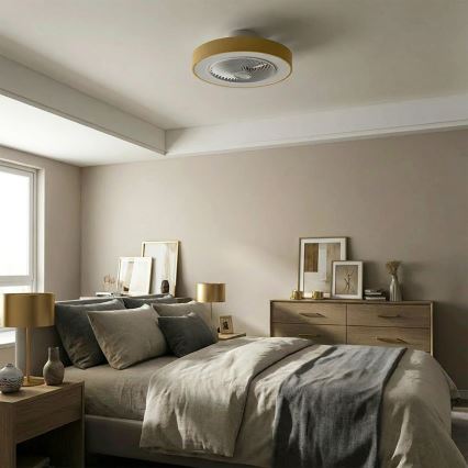 Brilagi - LED stmievateľné stropné svietidlo s ventilátorom LED/38W/230V 3000-6500K pr. 50 cm zlaté + diaľkové ovládanie