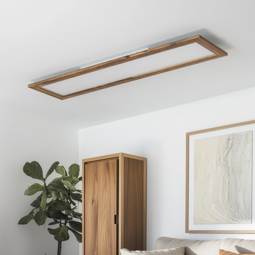 Brilagi - LED Stmievateľné stropné svietidlo SLIMFRAME WOOD LED/58W/230V 124x33,7 cm 3000-6000K hnedá + diaľkové ovládanie