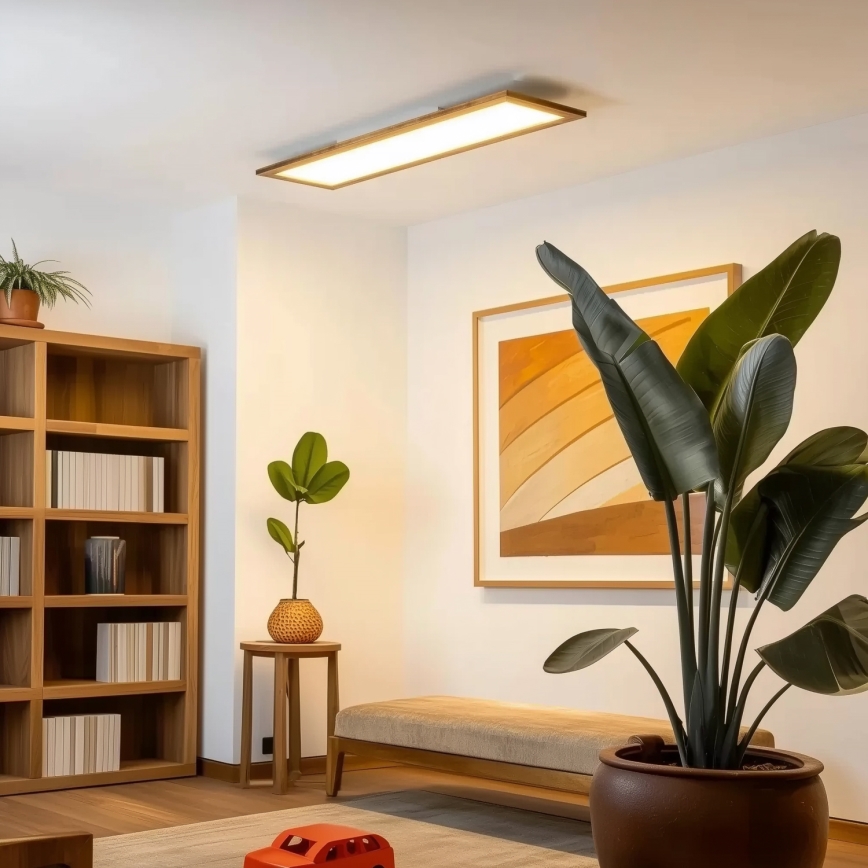 Brilagi - LED Stmievateľné stropné svietidlo SLIMFRAME WOOD LED/58W/230V 124x33,7 cm 3000-6000K hnedá + diaľkové ovládanie