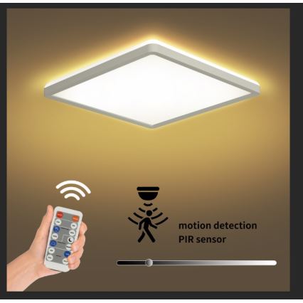 Brilagi - LED stmievateľné svietidlo so senzorom pohybu a súmraku ULTRA SLIM LED/18W/230V 30x30 cm + diaľkové ovládanie