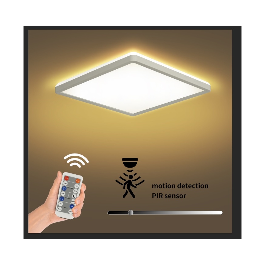 Brilagi - LED stmievateľné svietidlo so senzorom pohybu a súmraku ULTRA SLIM LED/18W/230V 30x30 cm + diaľkové ovládanie