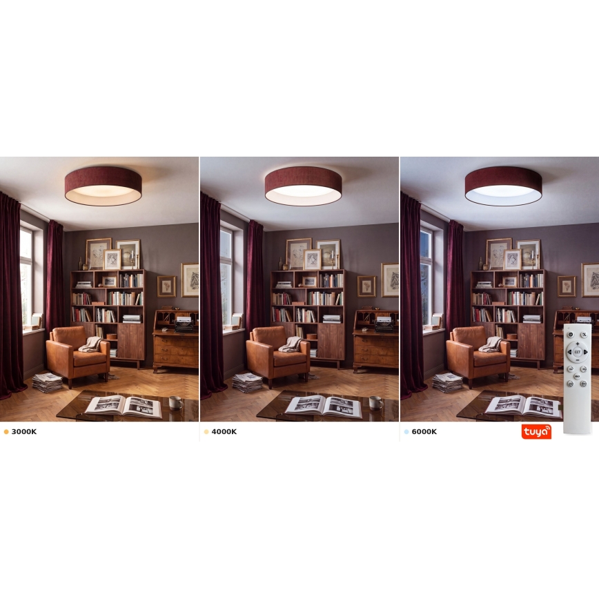 Brilagi - LED stmievateľné stropné svietidlo VELVET SMARTIX LED/24W/230V 3000-6000K pr. 45 cm vínová Wi-Fi Tuya Beacon + diaľkové ovládanie