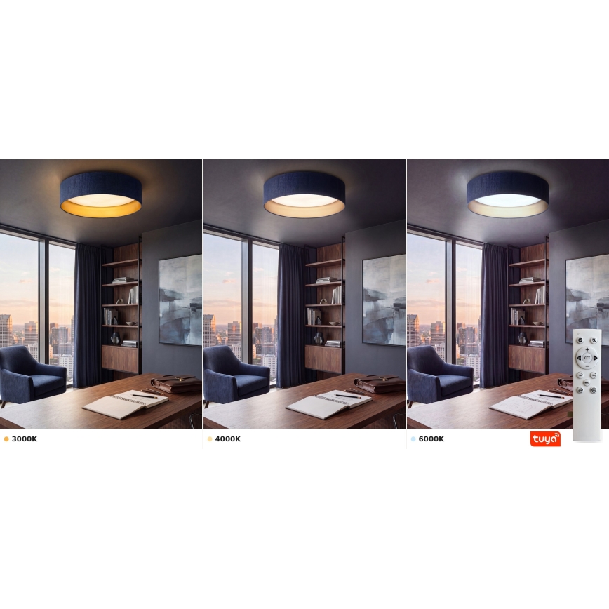 Brilagi - LED stmievateľné stropné svietidlo VELVET SMARTIX LED/36W/230V 3000-6000K priemer 55 cm modrá/zlatá Wi-Fi Tuya Beacon + diaľkové ovládanie