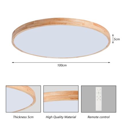 Brilagi - LED stmievateľné stropné svietidlo WOODLINE LED/128W/230V 3000-6000K dub pr. 100 cm + diaľkové ovládanie